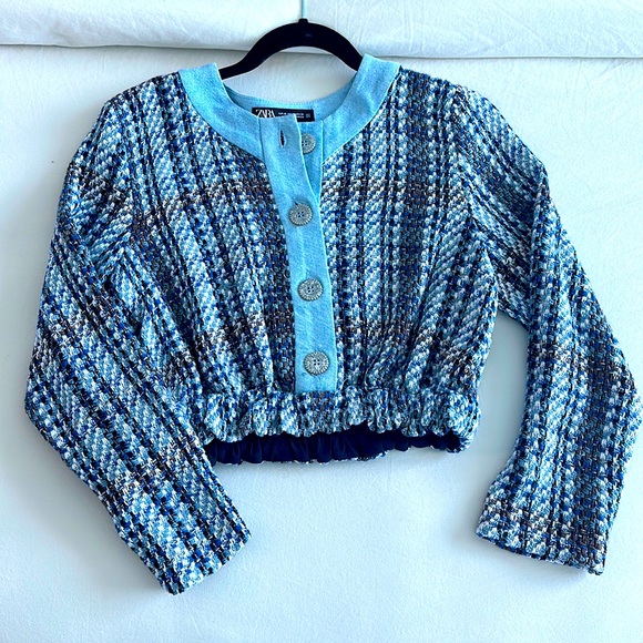 Zara Tweed Blue Top - Picture 2 of 4